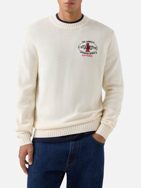 Cremefarbener Bombardino Light Strickpullover mit Rundhalsausschnitt und Cigarette Stickerei auf der Rückseite | Special edition 