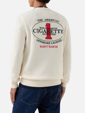 Cremefarbener Bombardino Light Strickpullover mit Rundhalsausschnitt und Cigarette Stickerei auf der Rückseite | Special edition 