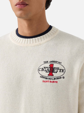 Cremefarbener Bombardino Light Strickpullover mit Rundhalsausschnitt und Cigarette Stickerei auf der Rückseite | Special edition 
