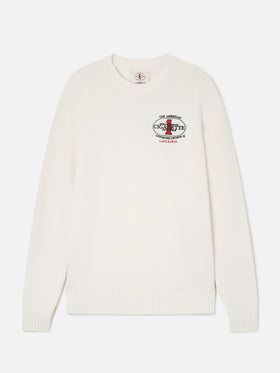 Cremefarbener Bombardino Light Strickpullover mit Rundhalsausschnitt und Cigarette Stickerei auf der Rückseite | Special edition 