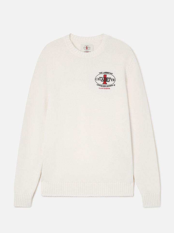Maglia girocollo Bombardino Light panna con ricamo Cigarette sul retro | Special edition
