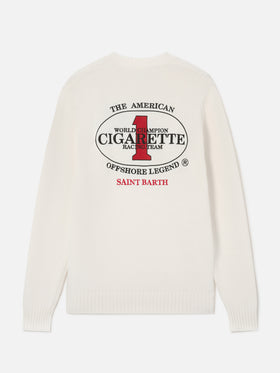 Cremefarbener Bombardino Light Strickpullover mit Rundhalsausschnitt und Cigarette Stickerei auf der Rückseite | Special edition 