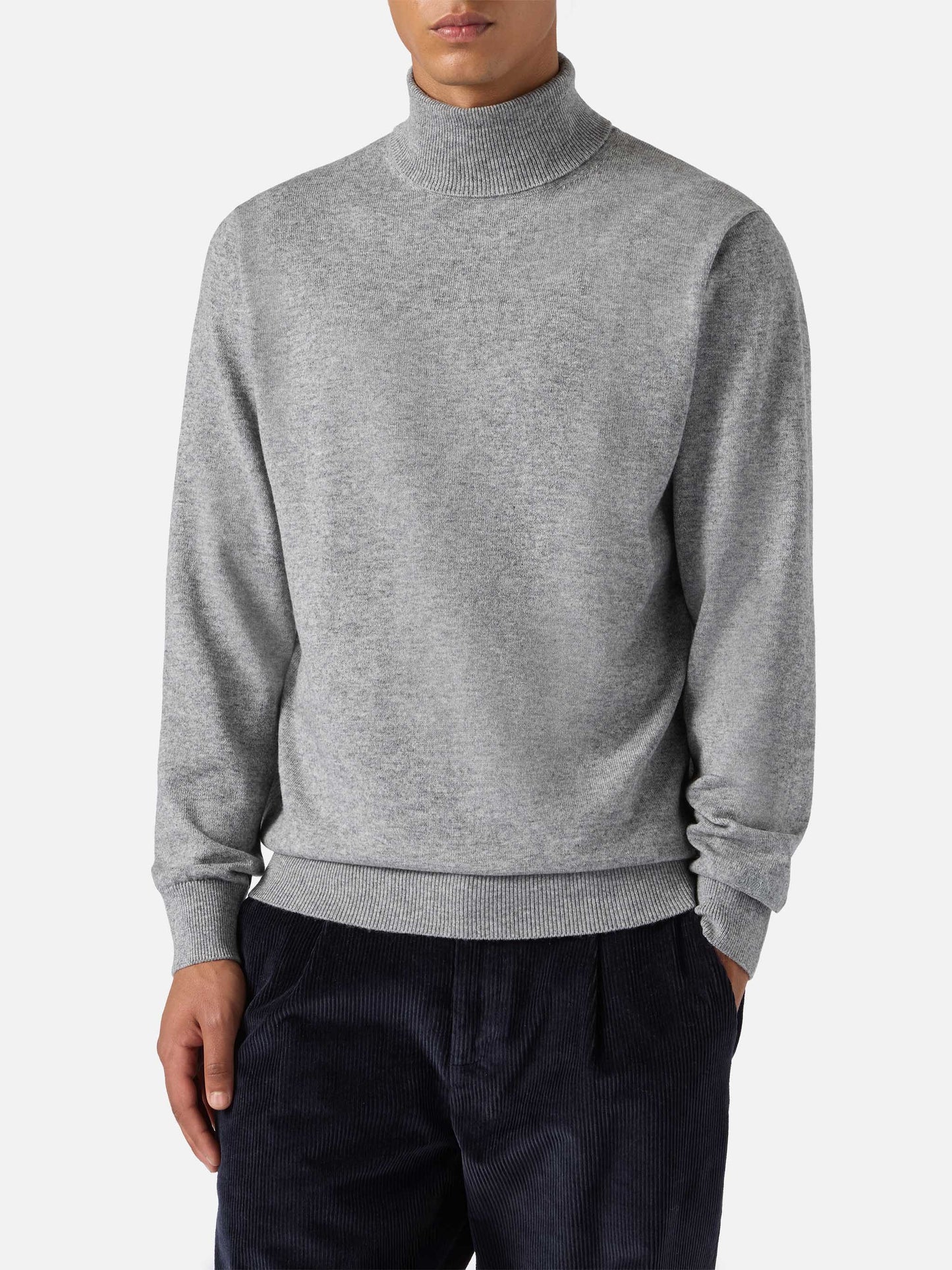 Turtleneck sweater Bond in grey melange merino wool and cashmere