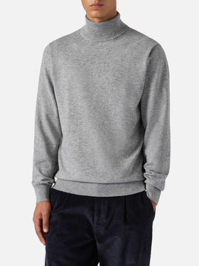 Turtleneck sweater Bond in grey melange merino wool and cashmere
