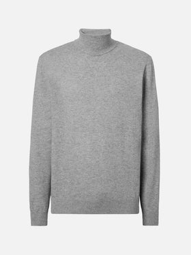 Turtleneck sweater Bond in grey melange merino wool and cashmere