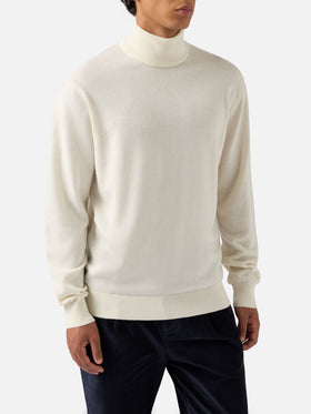 Turtleneck sweater Bond in white merino wool and cashmere