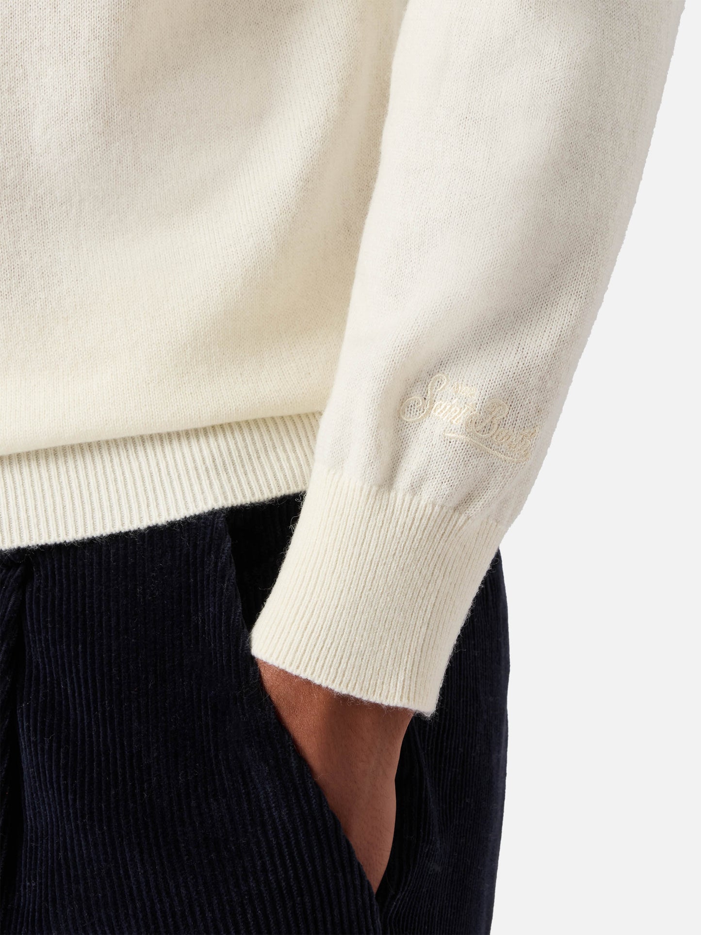 Turtleneck sweater Bond in white merino wool and cashmere