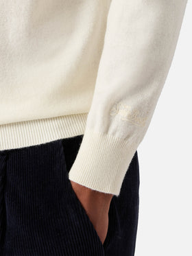 Turtleneck sweater Bond in white merino wool and cashmere