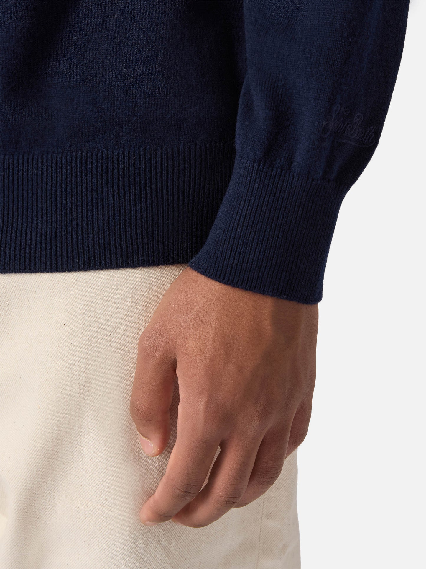 Turtleneck sweater Bond in night blue merino wool and cashmere