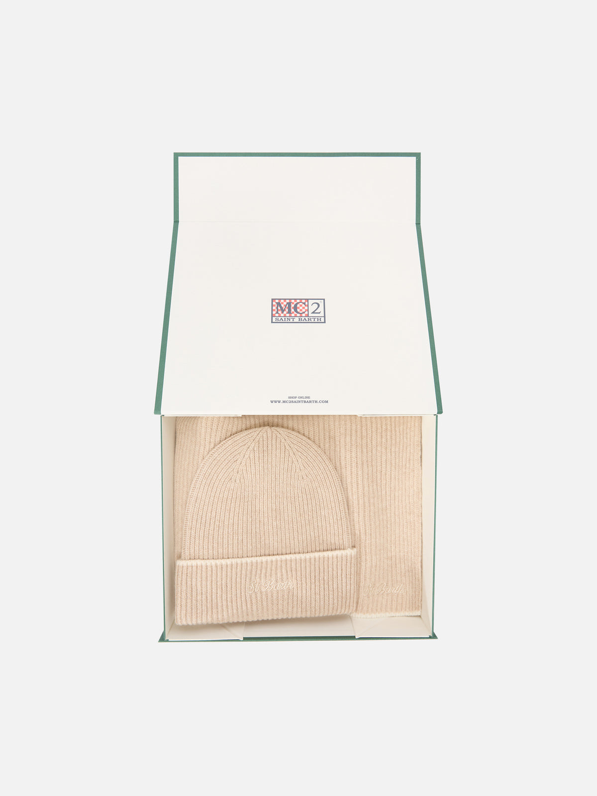 Ensemble bonnet et écharpe en laine beige 