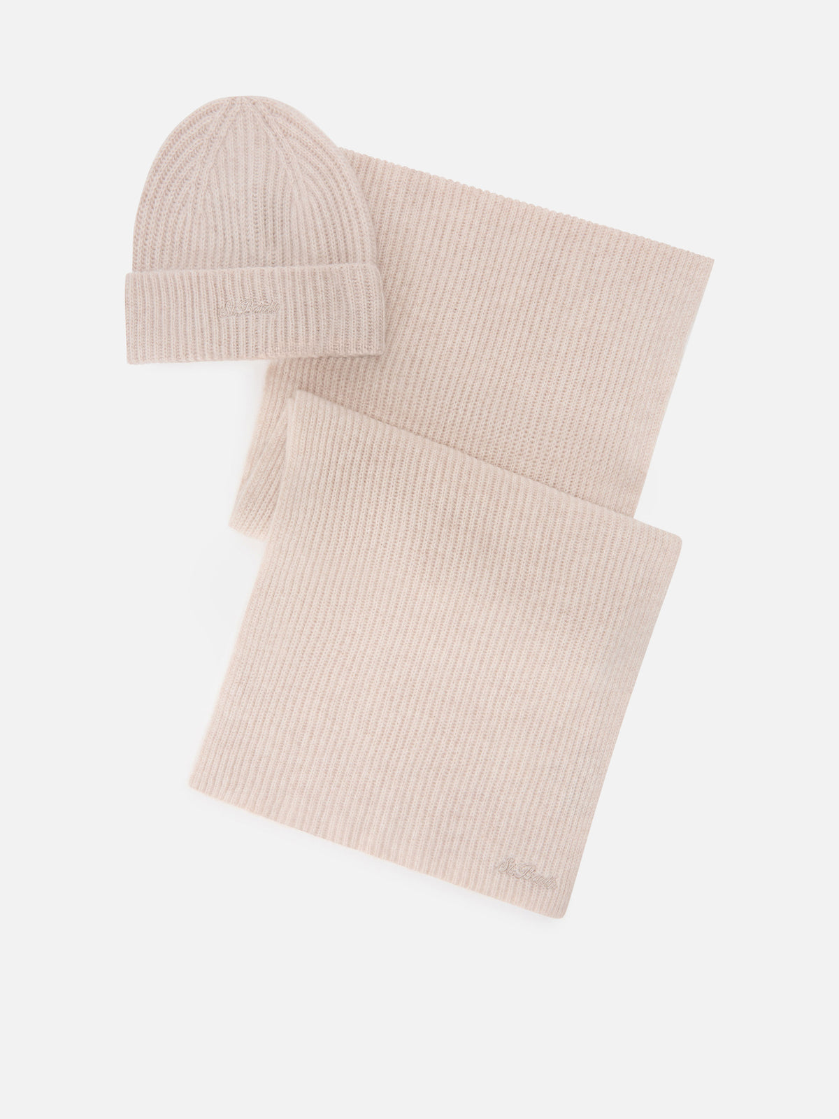 Conjunto de gorro y bufanda de cachemira beige 