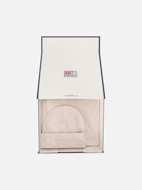 Conjunto de gorro y bufanda de cachemira beige 