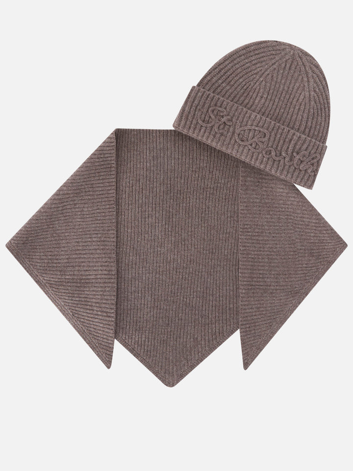 Nut wool beanie and hood scarf set
