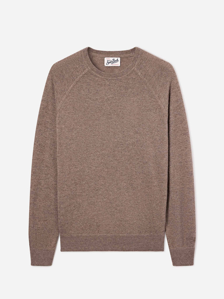 Pull col rond en mélange de laine mérinos et cachemire Beige Bricklane 