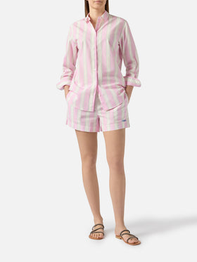 Brigitte cotton shirt with pink stripes and Sport Club embroidery