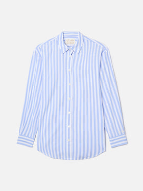 Camicia Brigitte in cotone a righe azzurre con ricamo Bollicine Please!