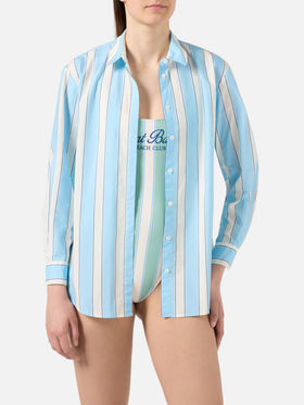 Brigitte cotton shirt with light blue stripes and Sport Club embroidery