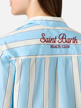 Brigitte cotton shirt with light blue stripes and Sport Club embroidery