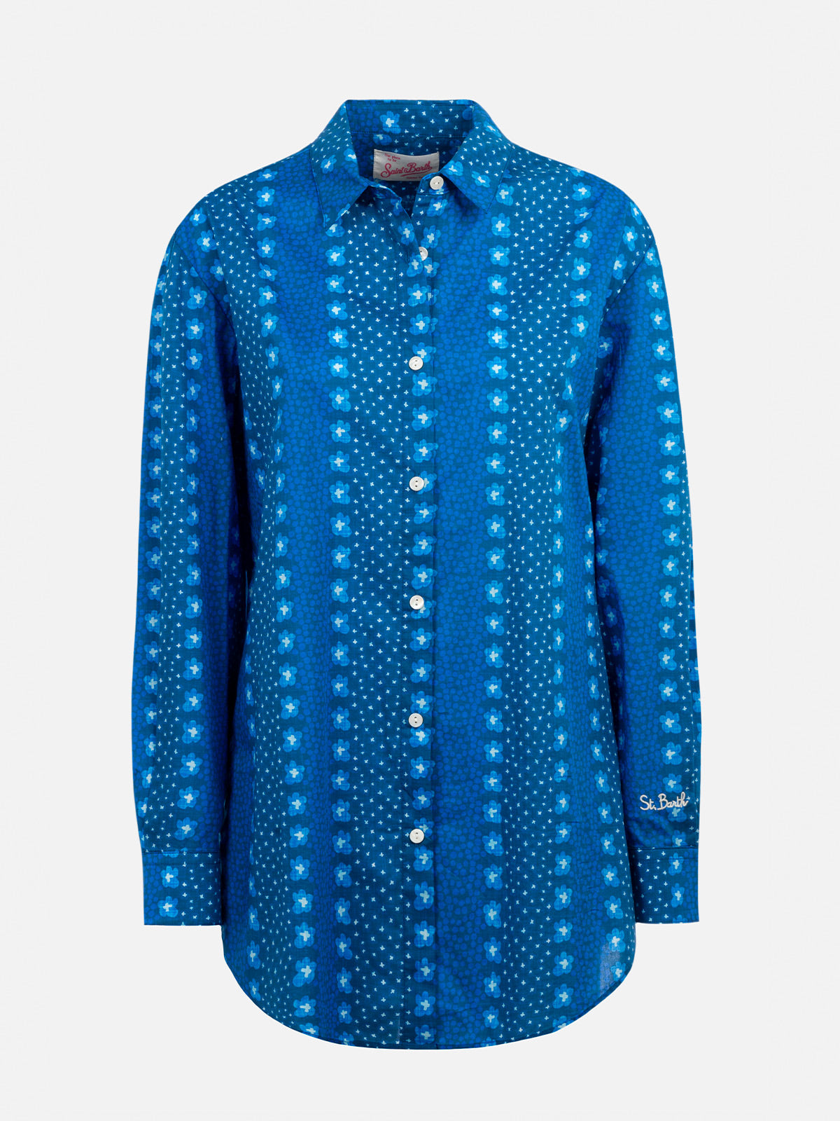 Woman cotton shirt Brigitte with indigo flower print - MC2 Saint Barth