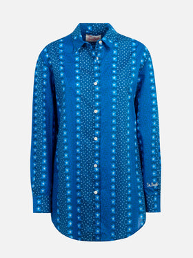 Woman cotton shirt Brigitte with indigo flower print - MC2 Saint Barth