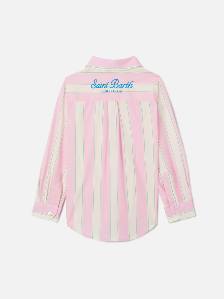 Chemise Mini Brigitte en popeline de coton rayée blanche, rose et verte 