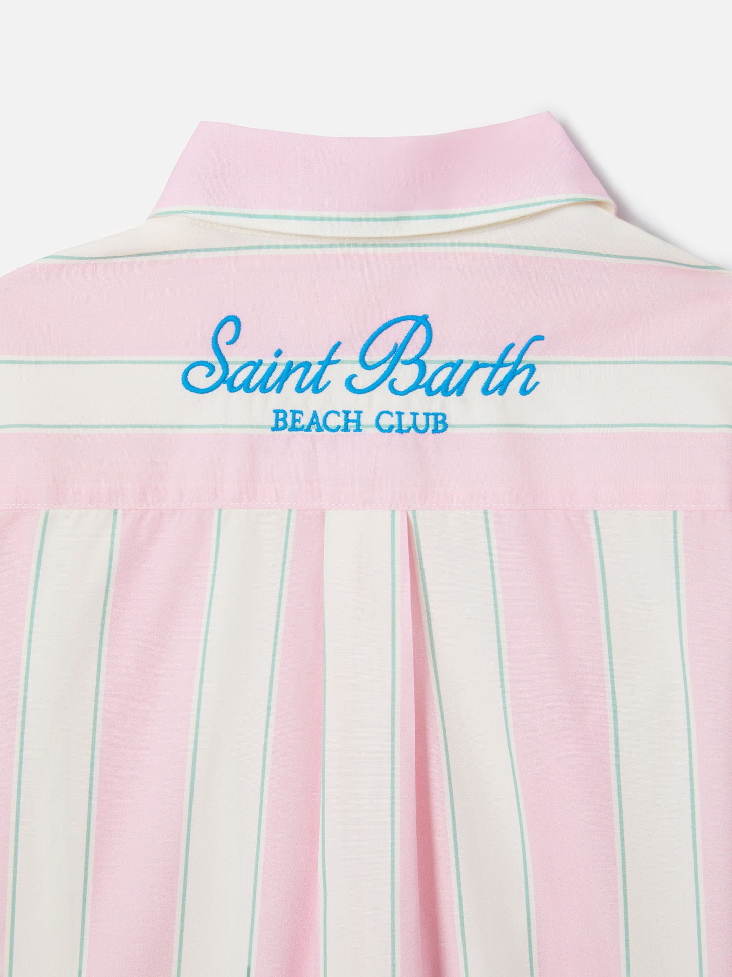 Camicia Mini Brigitte in popeline di cotone a righe bianche, rosa e verdi
