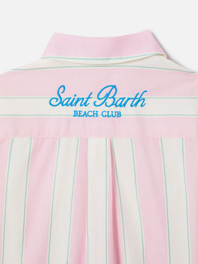 Camicia Mini Brigitte in popeline di cotone a righe bianche, rosa e verdi