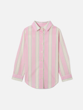 Camicia Mini Brigitte in popeline di cotone a righe bianche, rosa e verdi