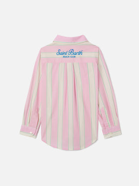 Camicia Mini Brigitte in popeline di cotone a righe bianche, rosa e verdi