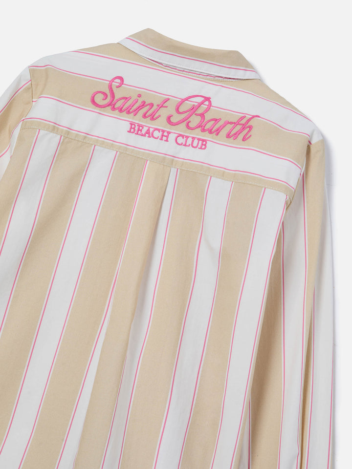 Mini Brigitte Shirt in striped cotton poplin in beige, white and pink