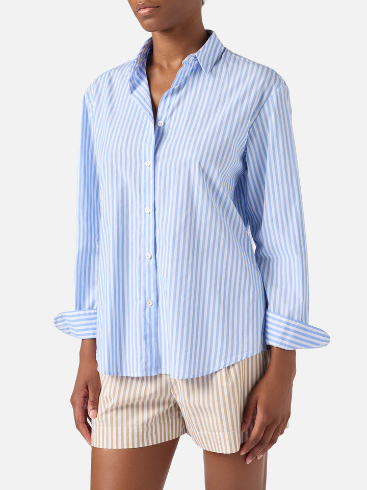 Camicia Brigitte a righe azzurre con stampa Snoopy | Special Edition