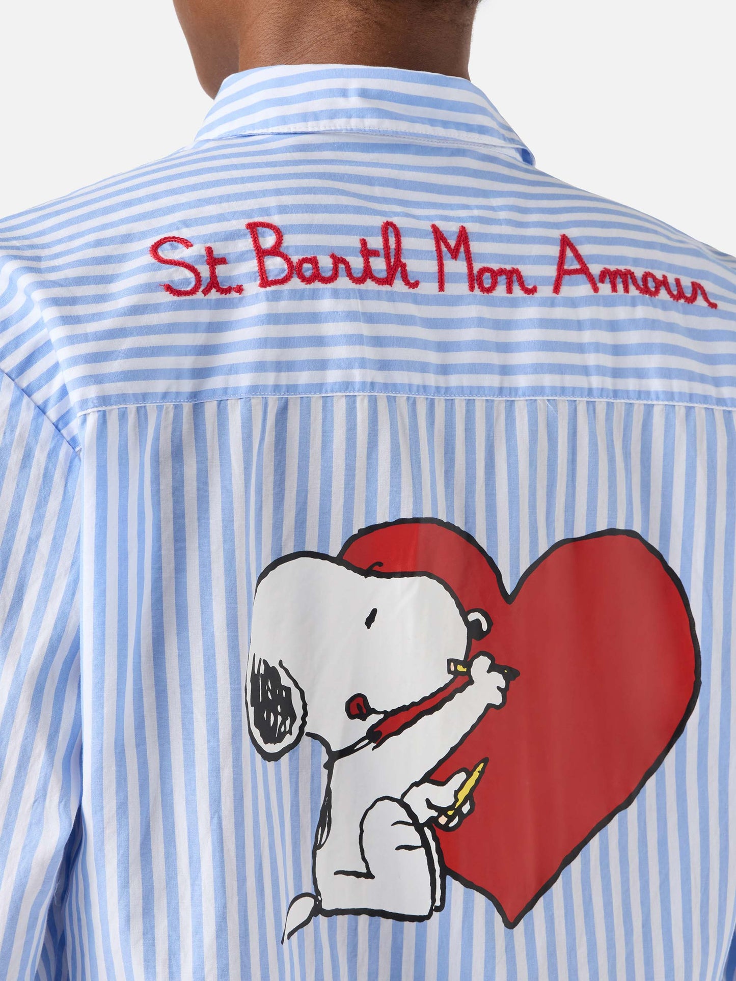 Chemise Brigitte à rayures bleu clair avec imprimé Snoopy | Special Edition 