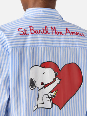 Chemise Brigitte à rayures bleu clair avec imprimé Snoopy | Special Edition 