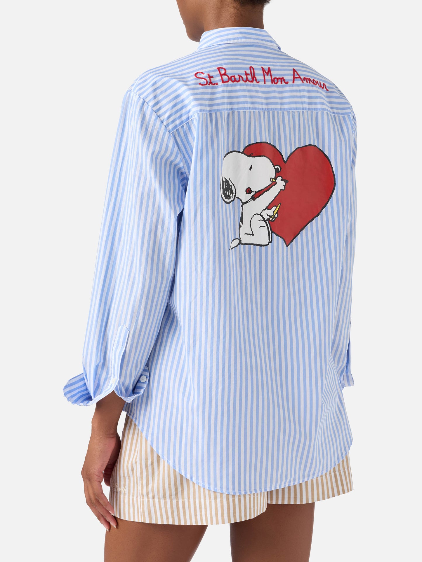 Chemise Brigitte à rayures bleu clair avec imprimé Snoopy | Special Edition 