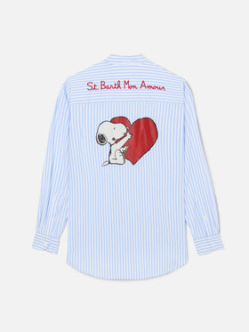 Chemise Brigitte à rayures bleu clair avec imprimé Snoopy | Special Edition 