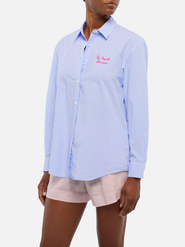 Brigitte camicia in seersucker a righe con stampa Snoopy