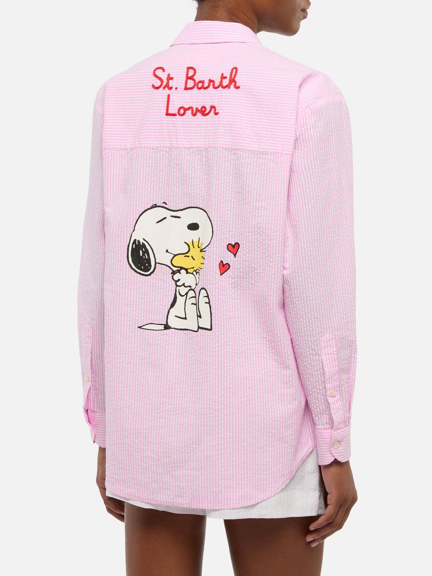 Brigitte gestreiftes Seersucker-Hemd mit Snoopy-Print