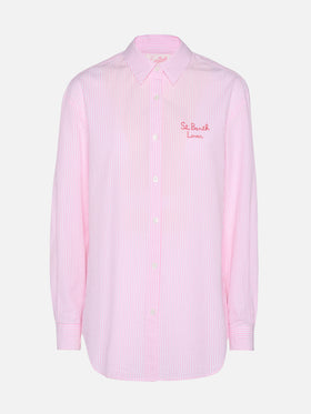 Brigitte gestreiftes Seersucker-Hemd mit Snoopy-Print