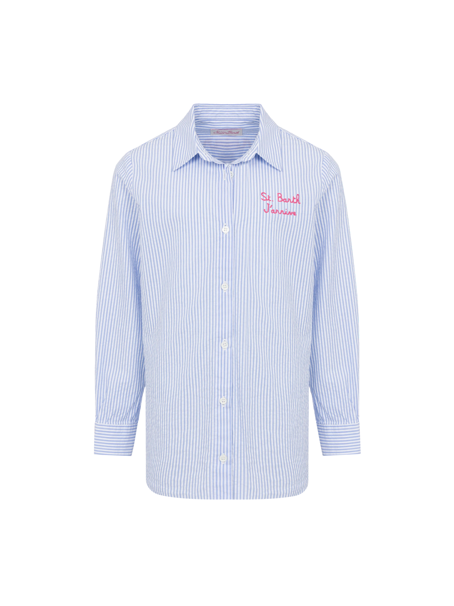 Mini Brigitte light blue striped seersucker shirt with Snoopy print | SNOOPY PEANUTS® SPECIAL EDITION - MC2 Saint Barth