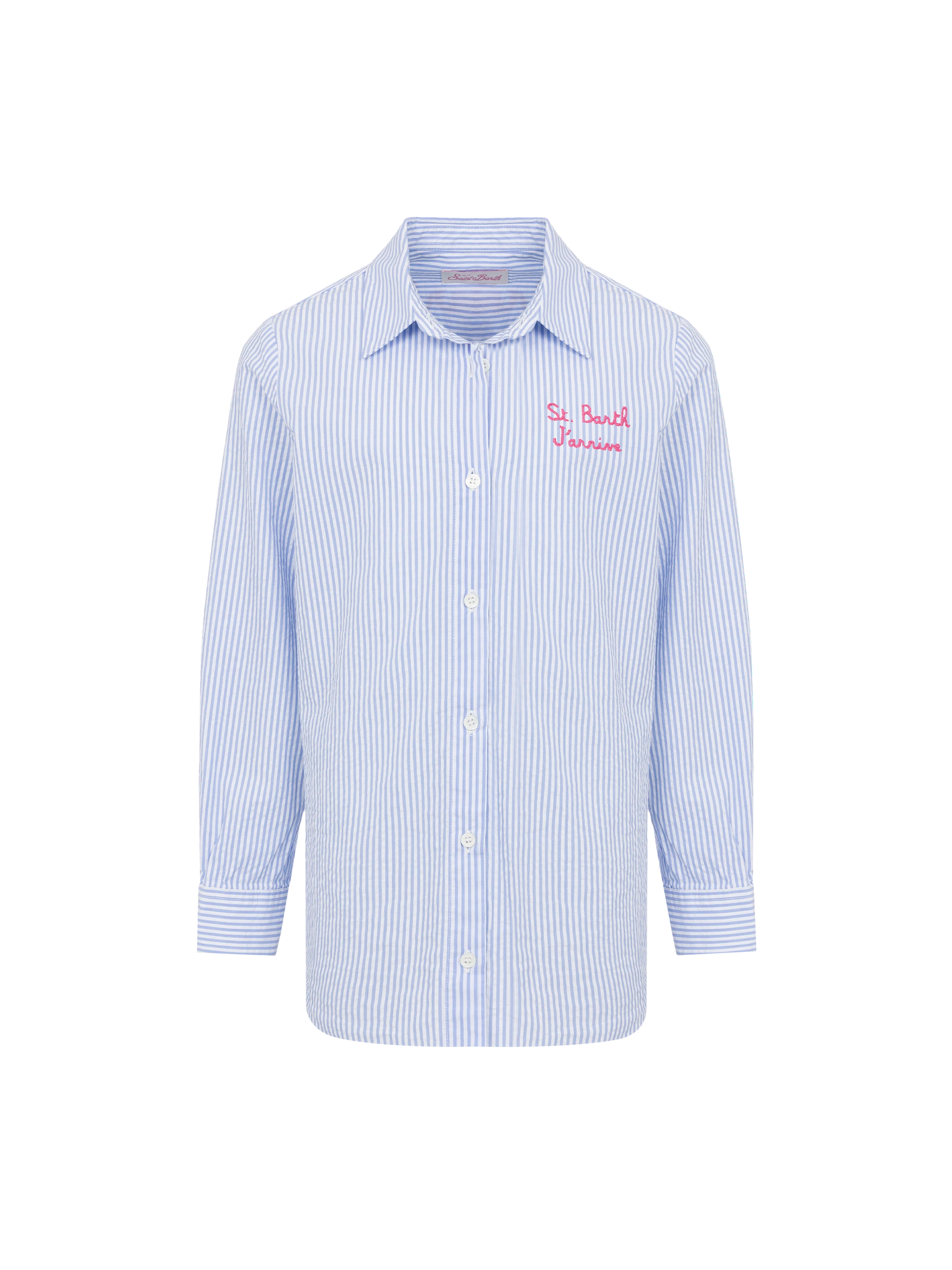 Mini Brigitte light blue striped seersucker shirt with Snoopy print | SNOOPY PEANUTS® SPECIAL EDITION - MC2 Saint Barth