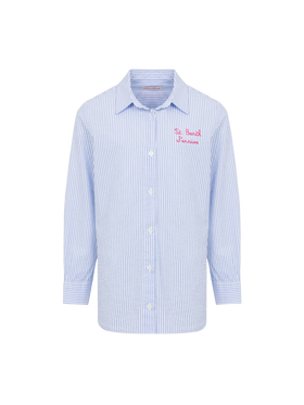 Mini Brigitte light blue striped seersucker shirt with Snoopy print | SNOOPY PEANUTS® SPECIAL EDITION - MC2 Saint Barth