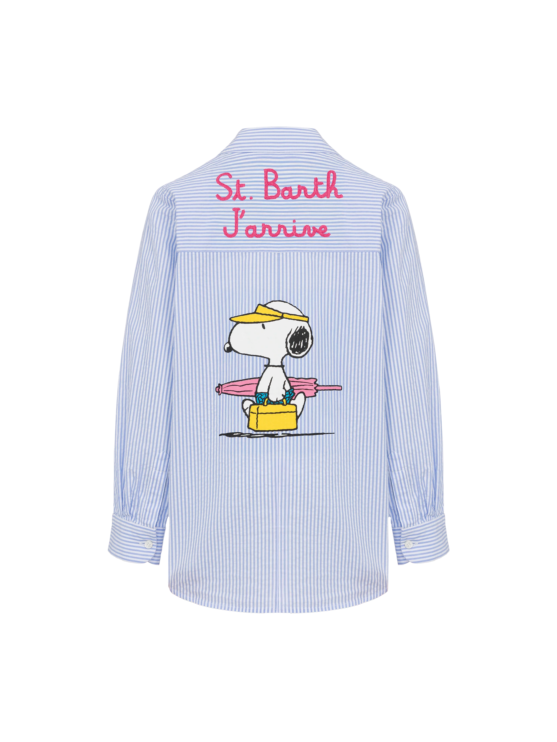 Mini Brigitte light blue striped seersucker shirt with Snoopy print | SNOOPY PEANUTS® SPECIAL EDITION - MC2 Saint Barth