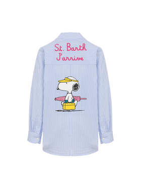 Mini Brigitte light blue striped seersucker shirt with Snoopy print | SNOOPY PEANUTS® SPECIAL EDITION - MC2 Saint Barth
