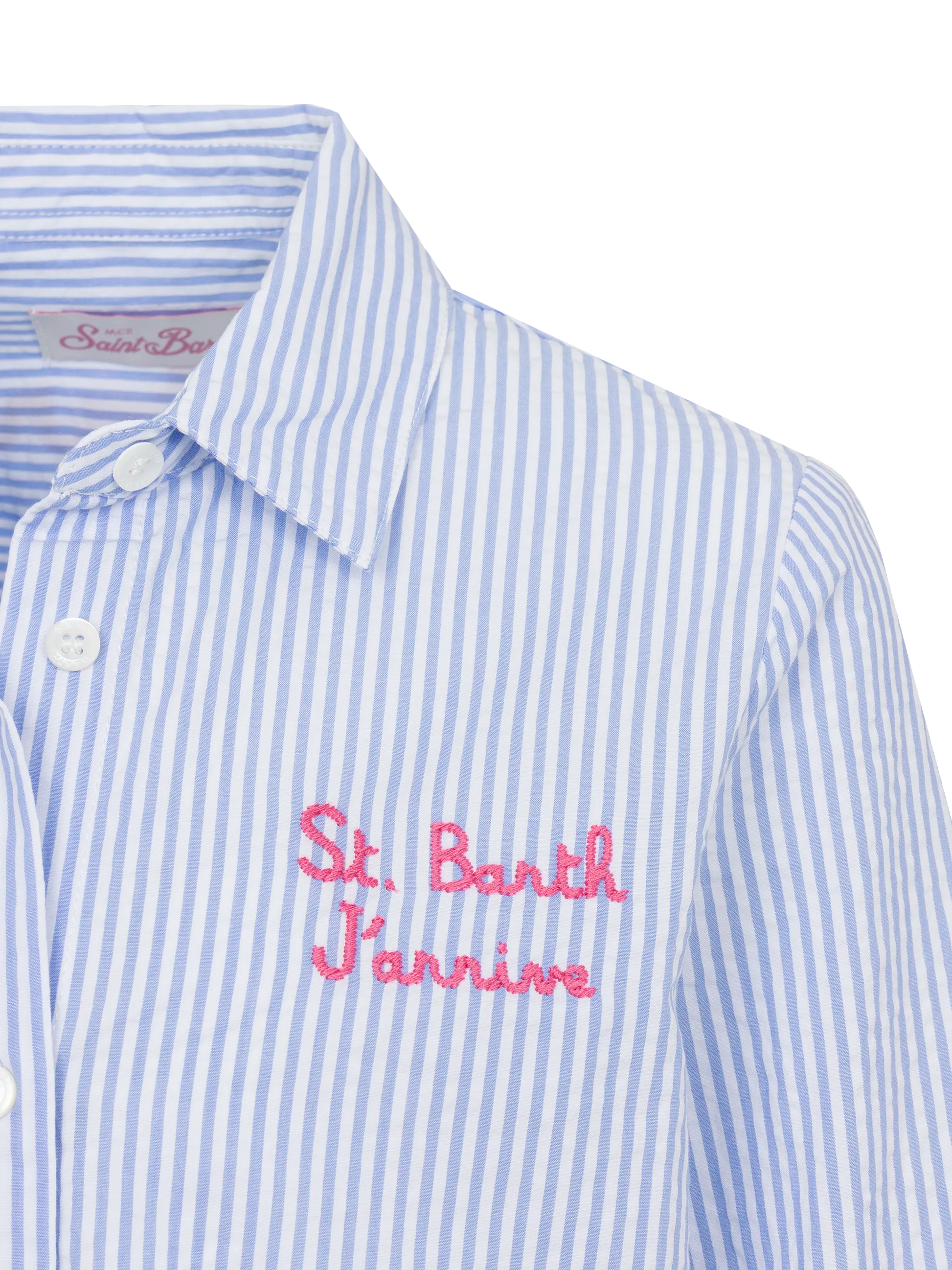 Mini Brigitte light blue striped seersucker shirt with Snoopy print | SNOOPY PEANUTS® SPECIAL EDITION - MC2 Saint Barth