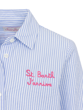 Mini Brigitte light blue striped seersucker shirt with Snoopy print | SNOOPY PEANUTS® SPECIAL EDITION - MC2 Saint Barth