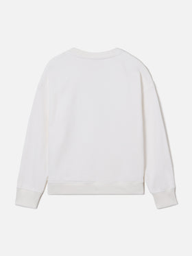 Briony Crewneck Sweatshirt in white with leopard patch
