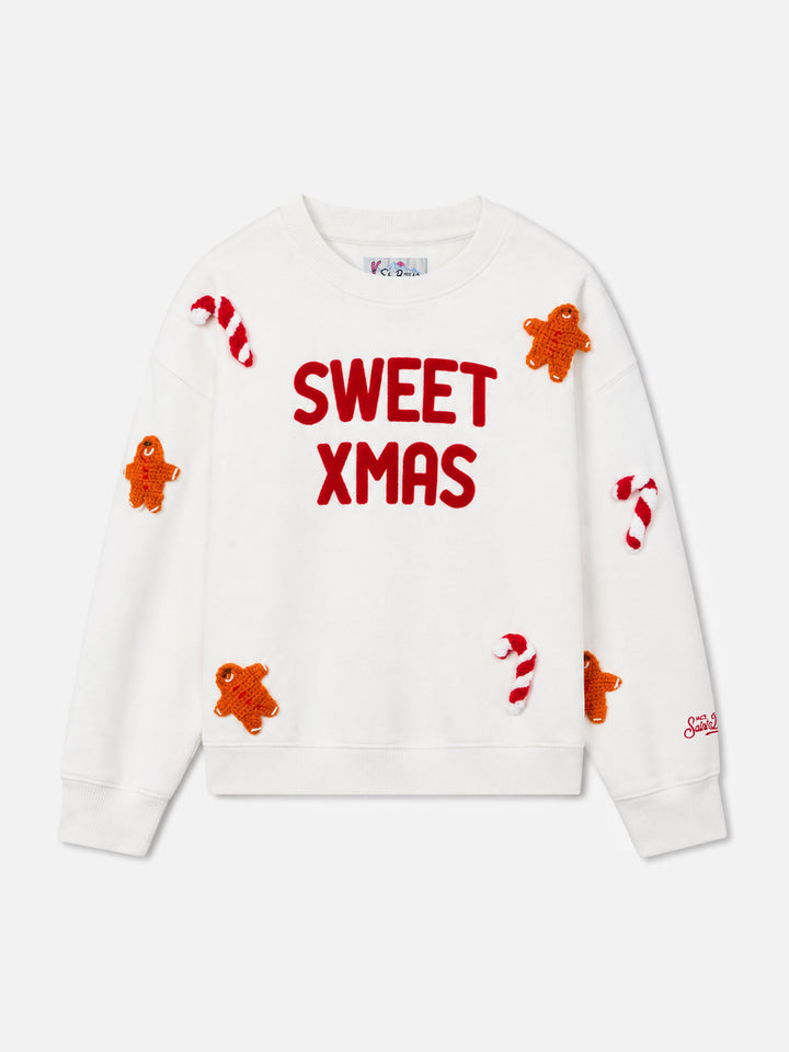 Weißes Crewneck-Sweatshirt für Mädchen mit Ginger Cane Patches 
