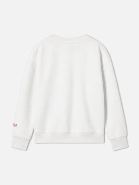 Sweat-shirt blanc à col rond pour fille avec patchs de canne en sucre d'orge 