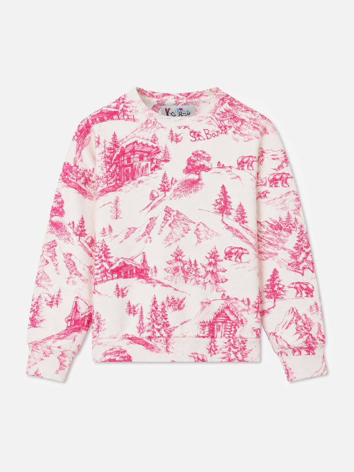 Sudadera de cuello redondo para niña con estampado toile de jouy 
