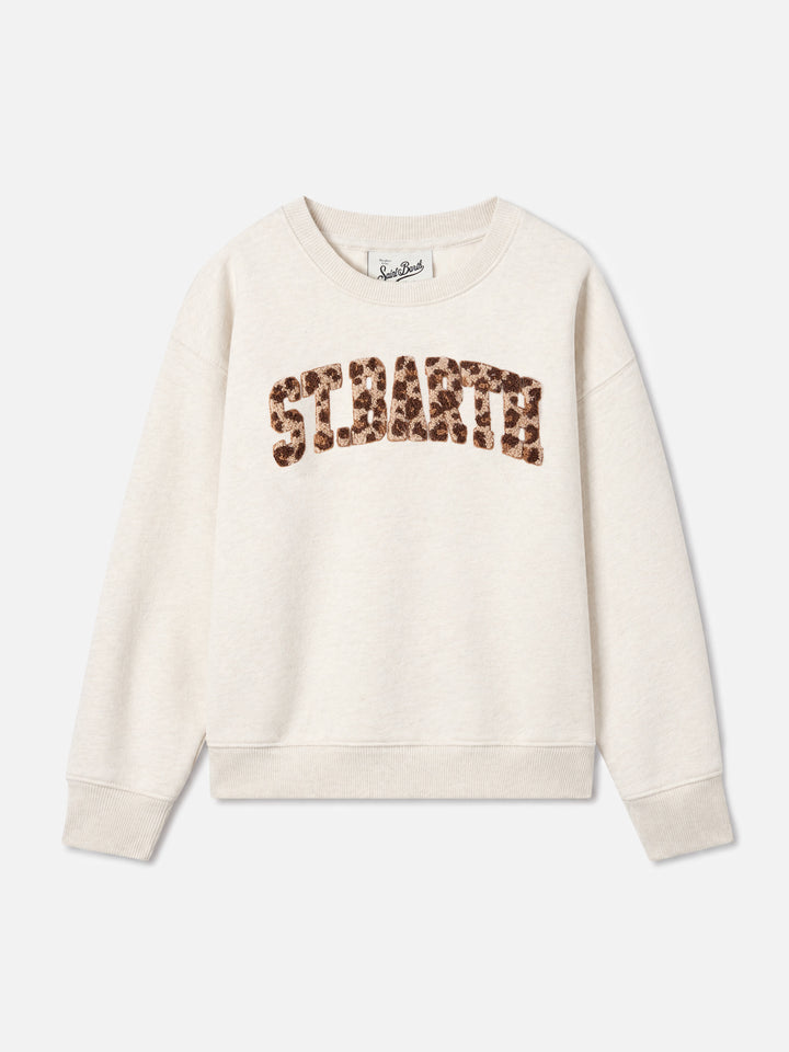 Sudadera Briony con cuello redondo en rizo blanco con estampado de leopardo 